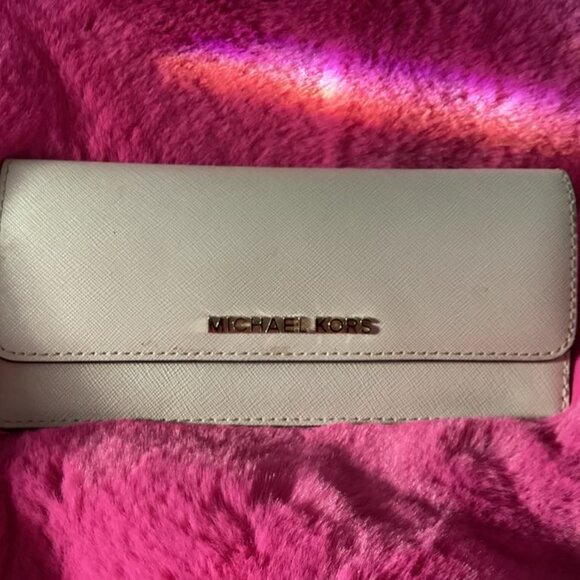 Michael Kors Handbags - Michael Kors Jet Set Large Saffiano Leather Snap-Front Wallet Light Pink